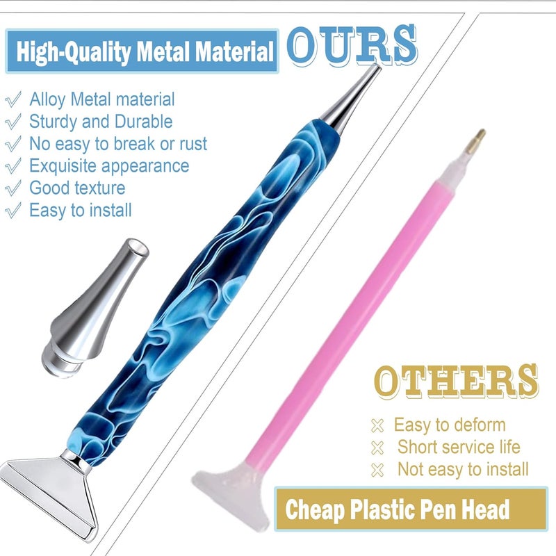 Heyseri Diamond Art Pens, 15pcs Diamond Painting Pen with Wheel Roller Accessories Tools Set, Stainless Steel Metal Pen Tips, Ergonomic Art Drill Pens, Comfort Grip and Faster Drilling(Blue) - Image 4